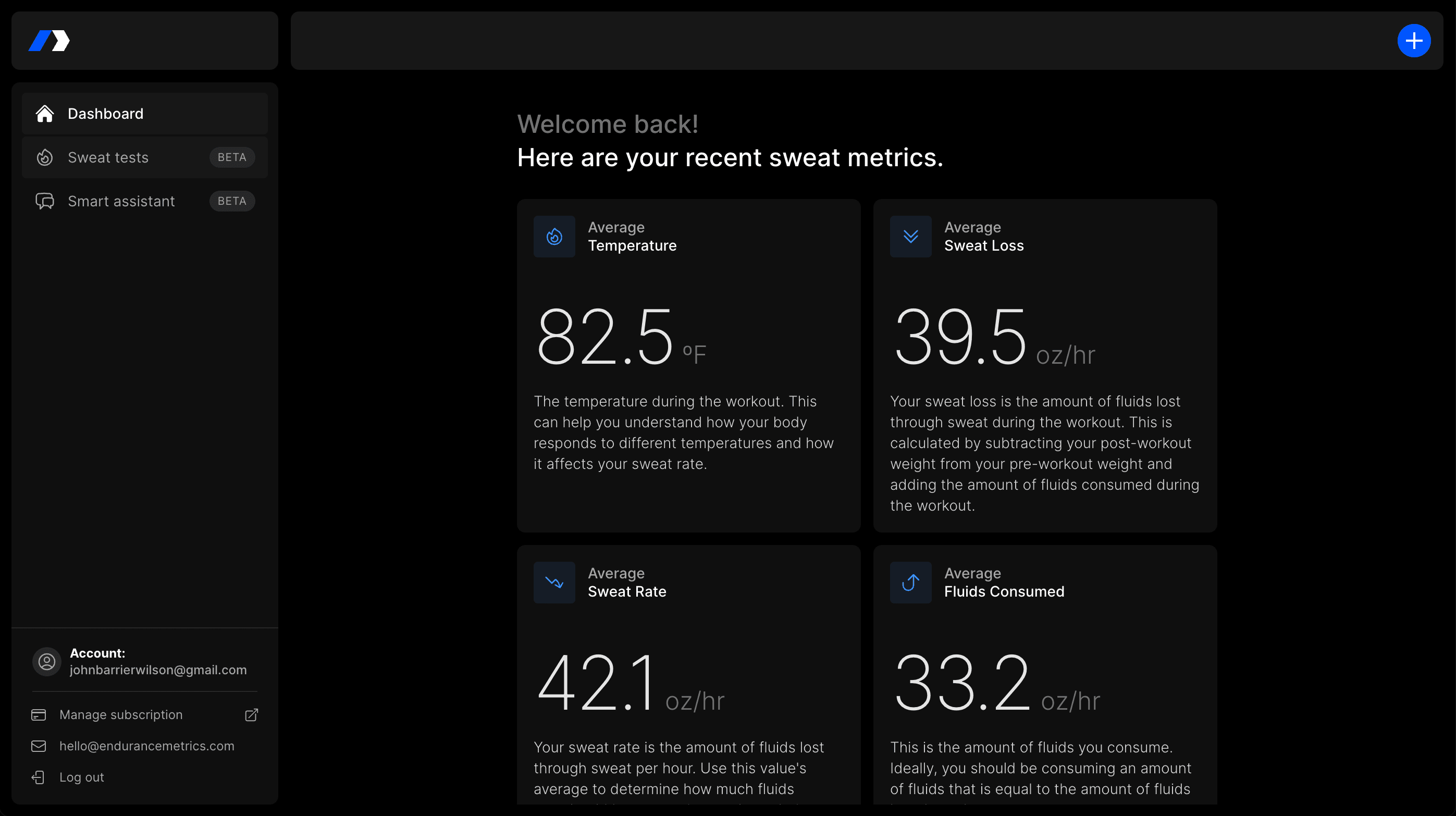 screenshot of the application showing the metric summary dashboard